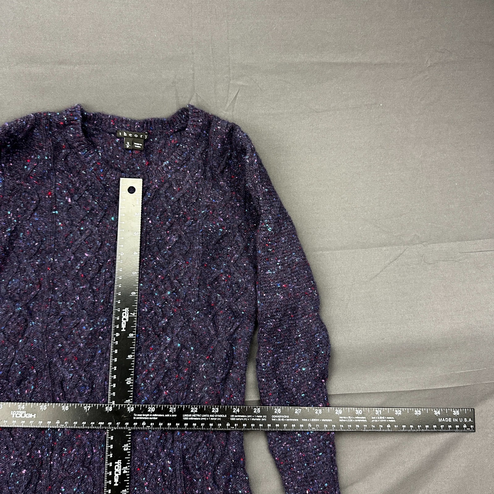 Theory Mayly Fleck Wool Sweater Dress Women’s Small Purple Cable Knit Crew Neck