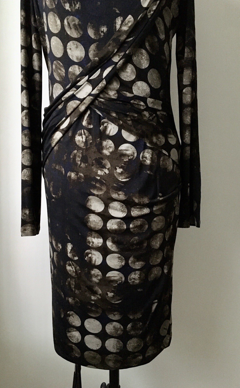 Max Mara Long Navy Brown And Beige Print Dress Size 8