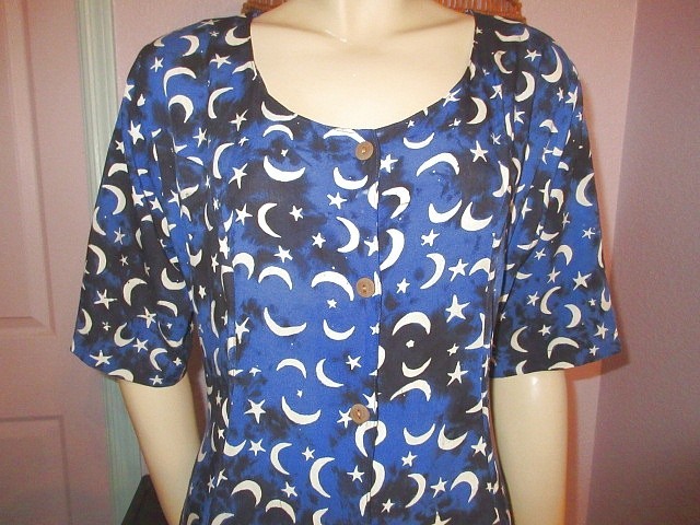 Celestial Midi Dress Size M Pockets Corset Back Moon & Stars Cosmic Astral Lunar