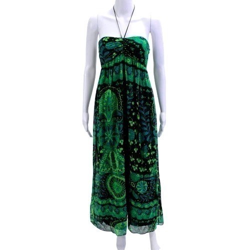 Vintage Betsey Johnson Maxi Halter Dress Y2K Silk Boho Festival Summer Sz 0