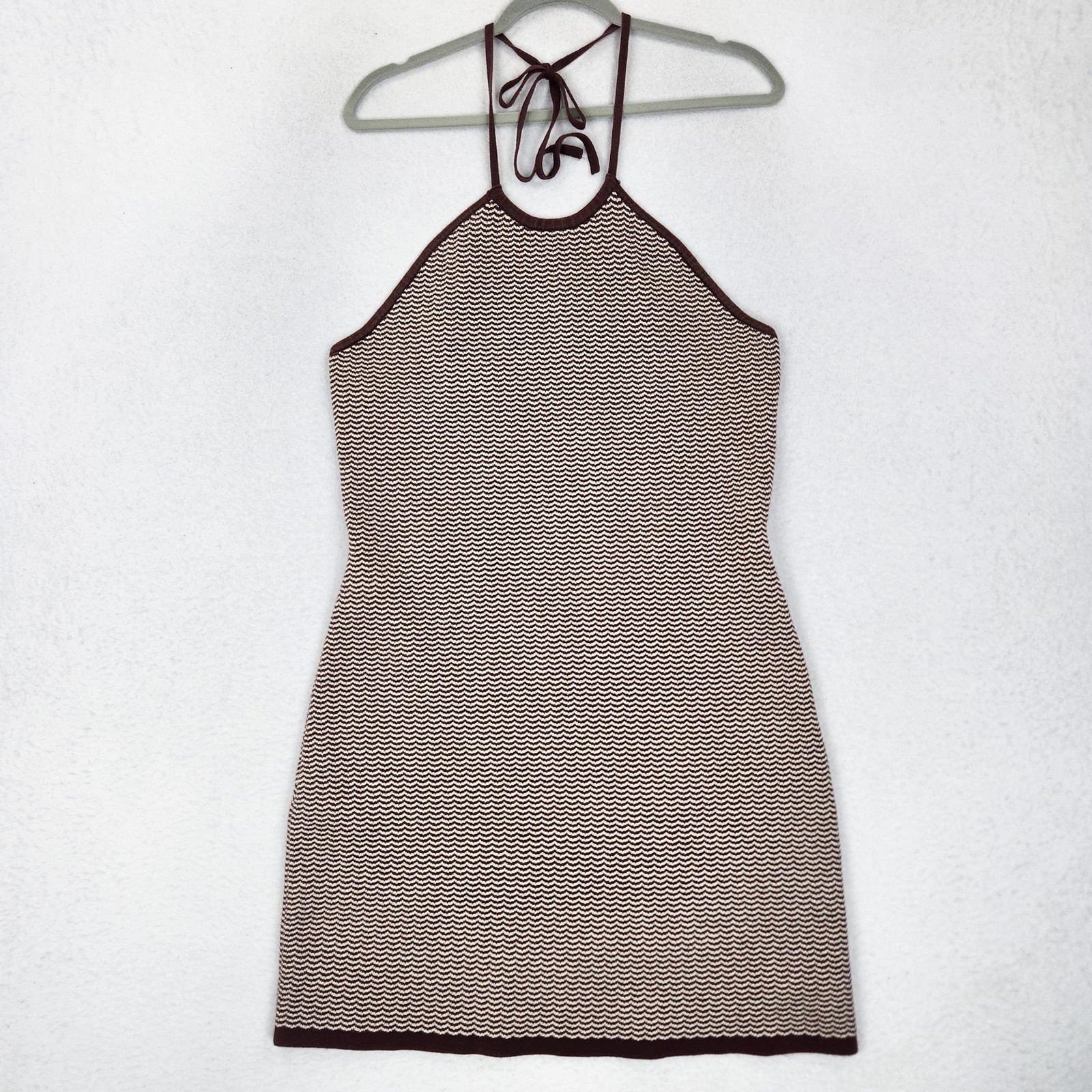 Abercrombie Fitch Dress Womens XL Brown Knit Halter Mini Bodycon Cotton Blend