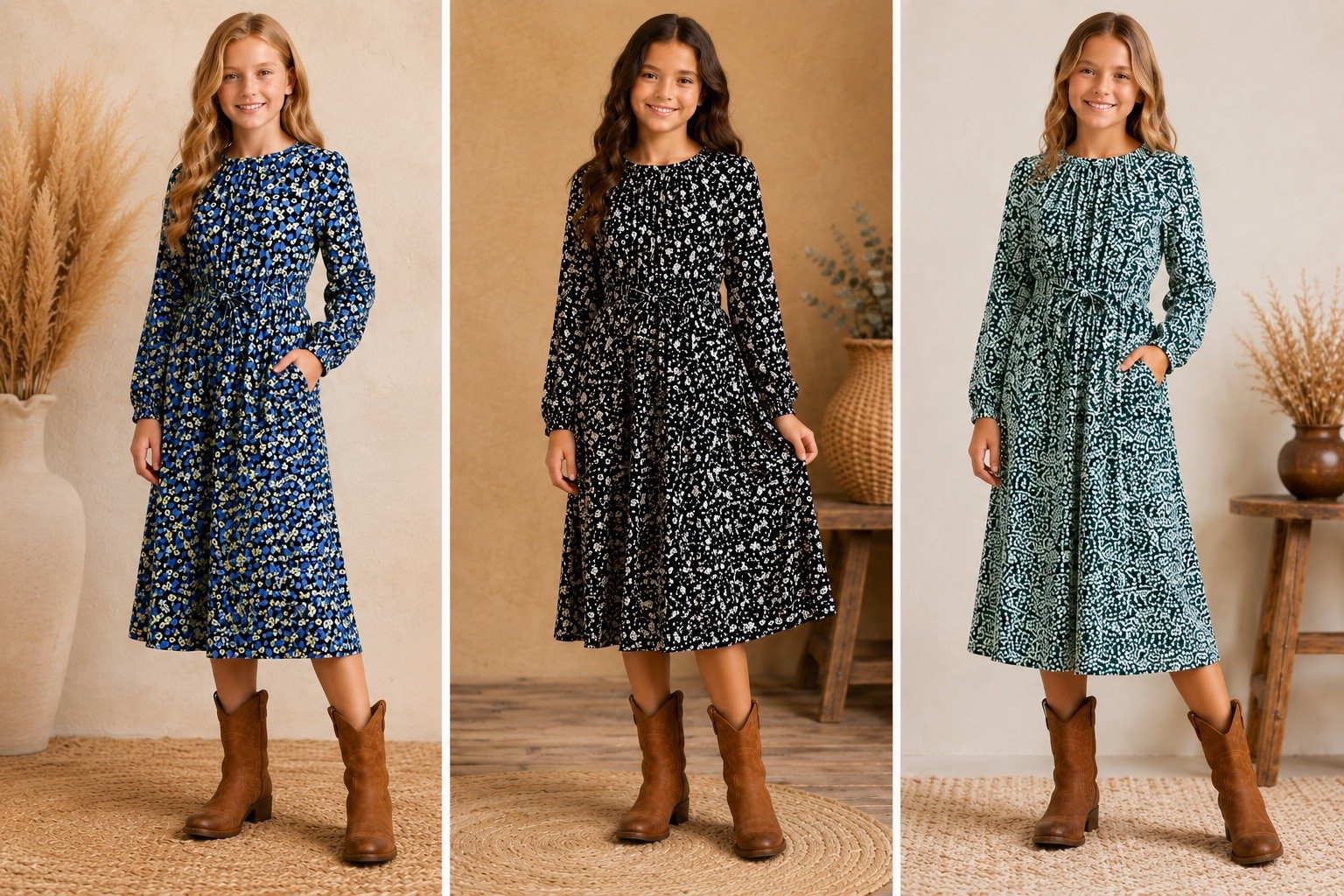 Lot Of 3 NWOT LaBeca Girls Size 150 US 12 Floral Dresses Prairie Dress Pockets