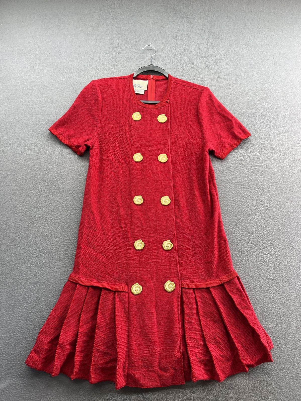 VINTAGE Steve Fabrikant Neiman Marcus Dress Petite Red Wool Knit Drop Waist 80s