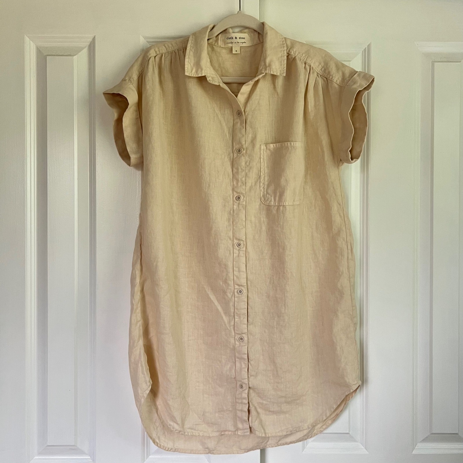 Cloth & Stone 100% Linen Oatmeal Beige Neutral Button Down Shirt Dress Size S