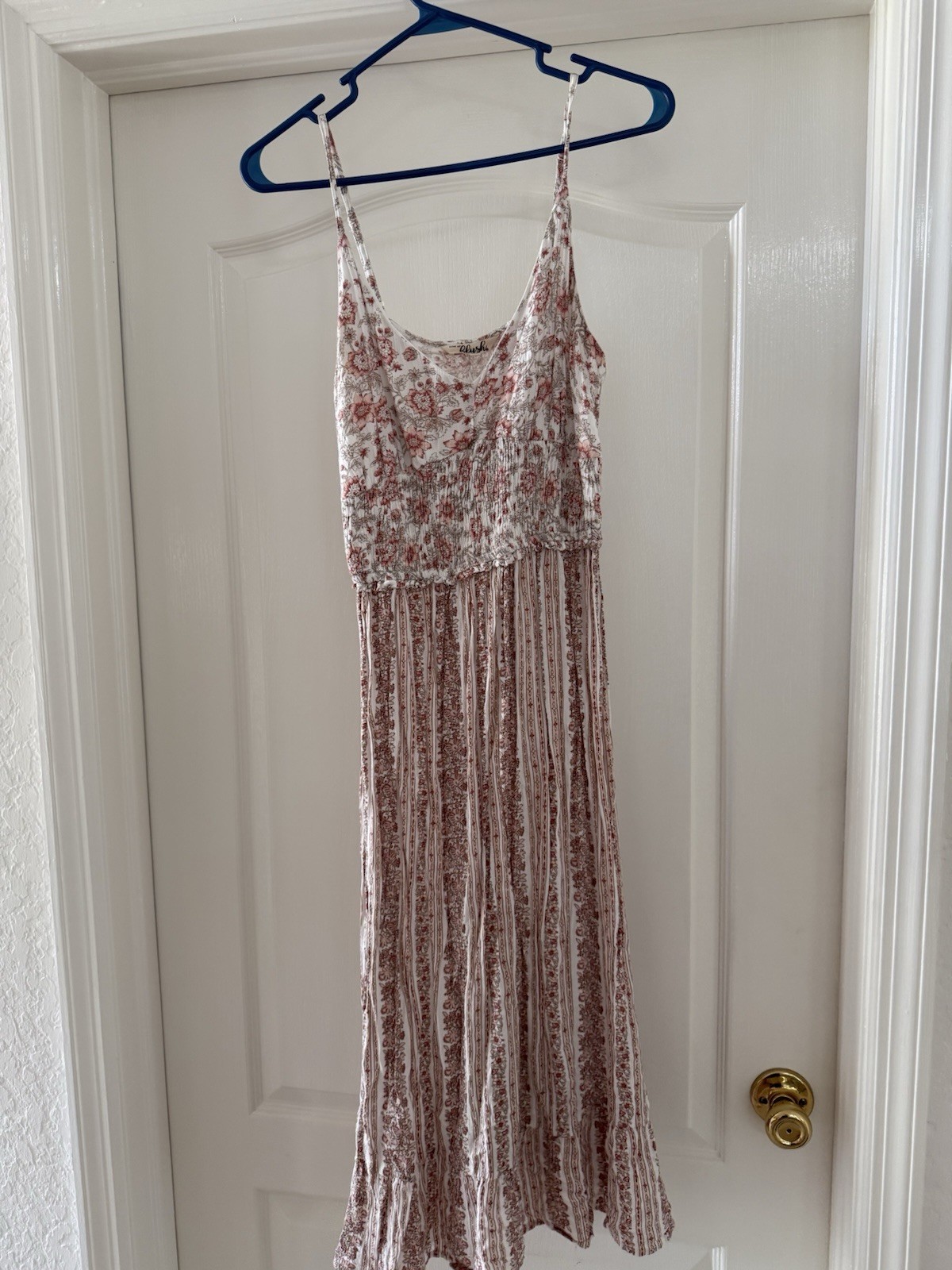 Y2K 90s BOHO Medium sundress Pink roses floral long smocked HINT OF BLUSH