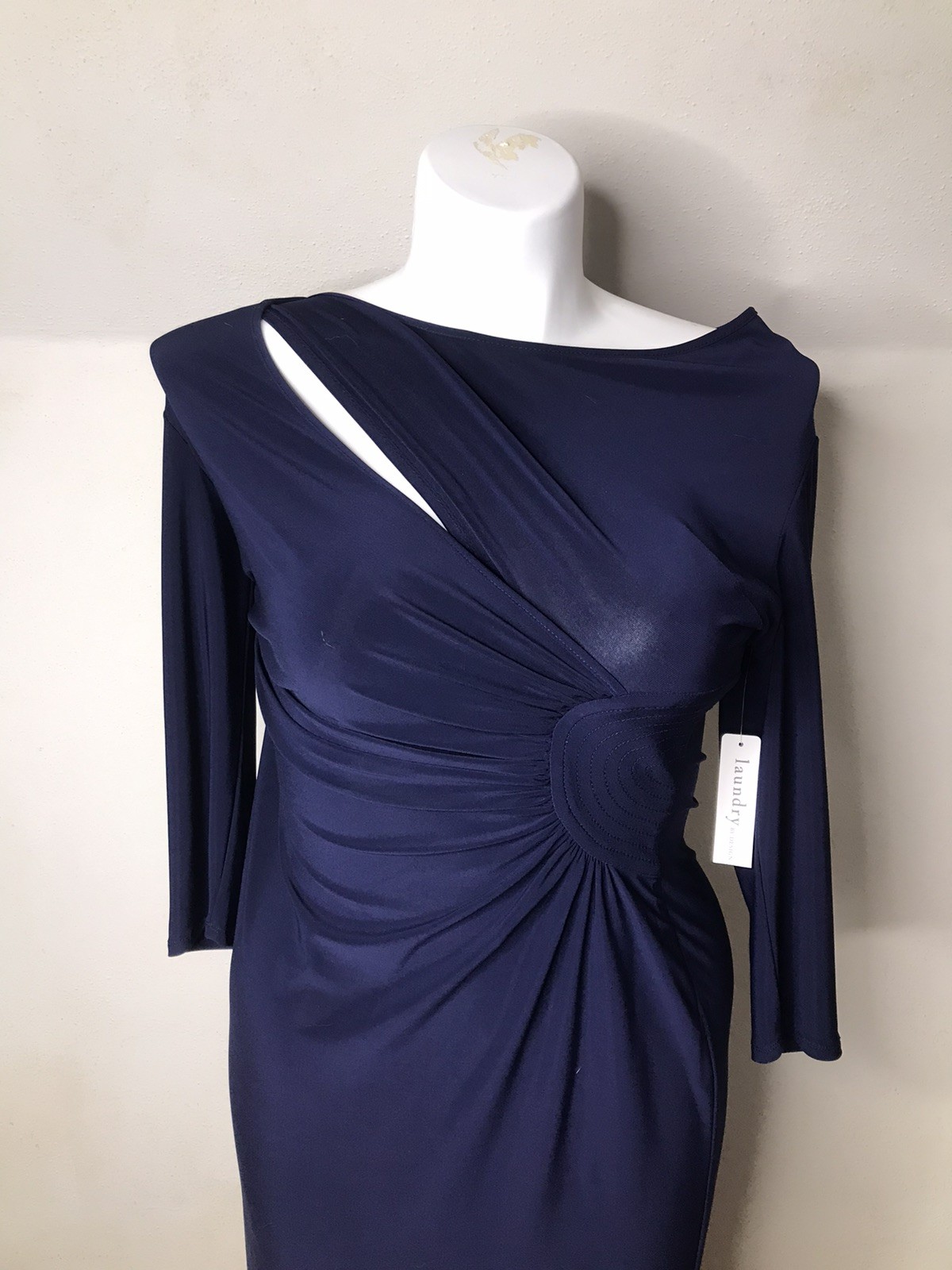 Laundry By Design Navy Blue 3/4 Sleeve Ruched Maxi Dress Size L