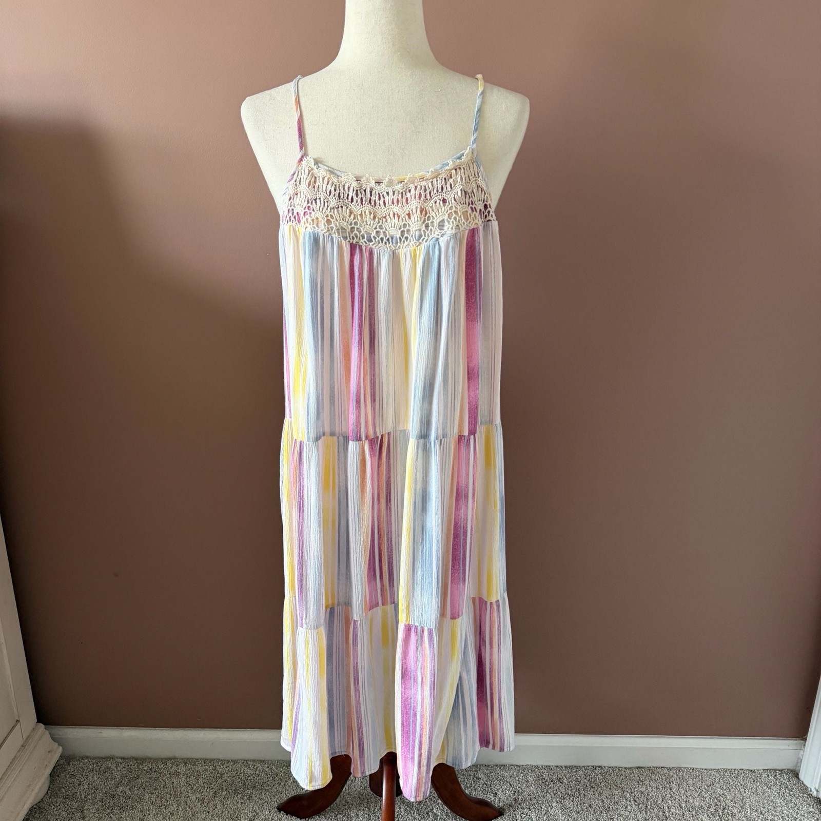 LAUREN CONRAD Multi Stripe & Crochet Lace