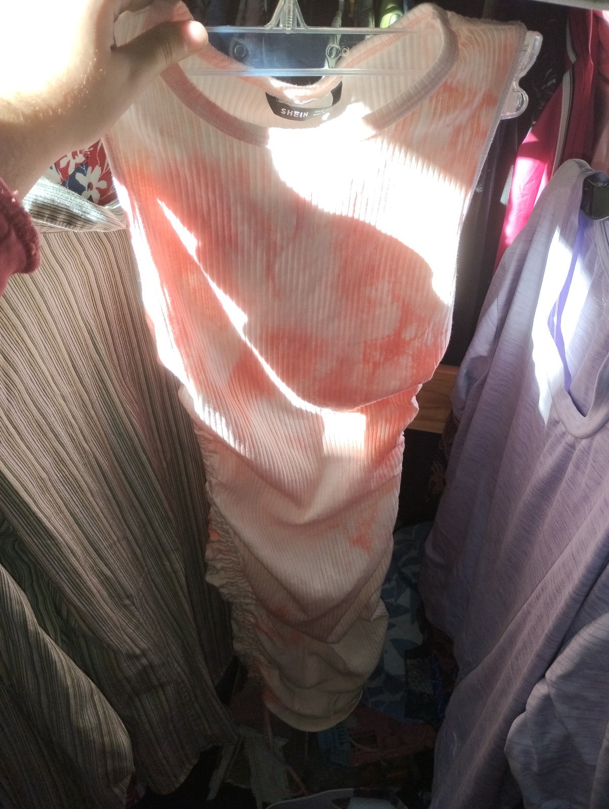 xs shein slip dress sweater dress knit ruched peach multicolor tank