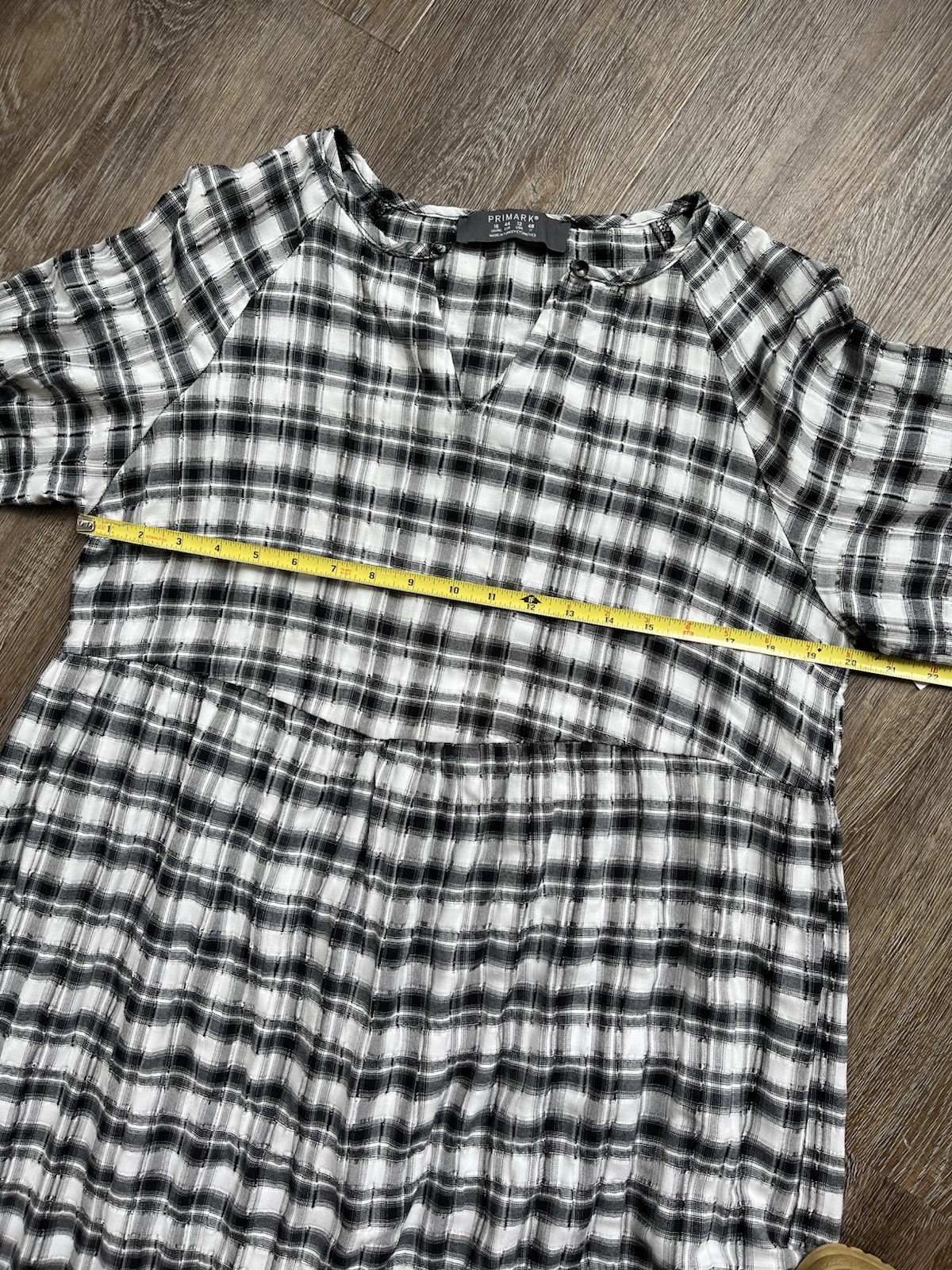 PRIMARK Check Textured Cotton Tiered ￼Dress Navy/Charcoal Gray/Black Sz 12 / L