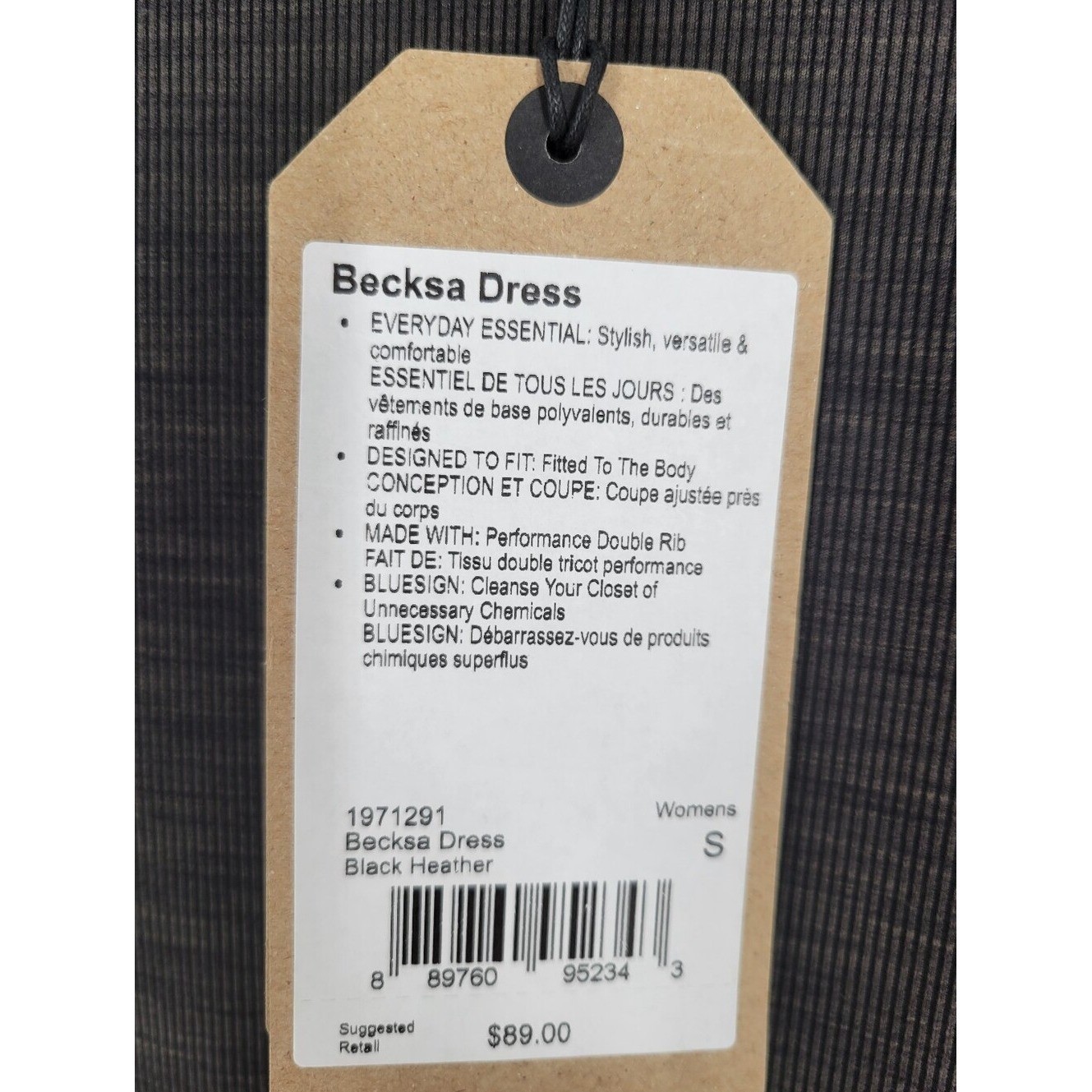 Prana Becksa Ribbed Crewneck Tank Top Dress in Black Heather Size S New
