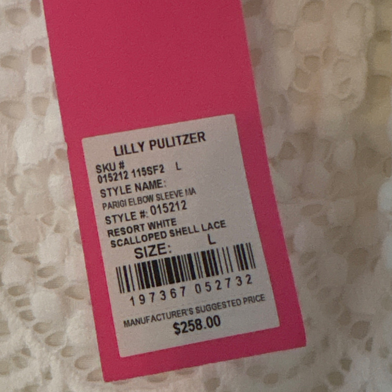 Lilly Pulitzer Maxi Dress White Scalloped Lace V-Neck 3/4 Sleeve L 015212