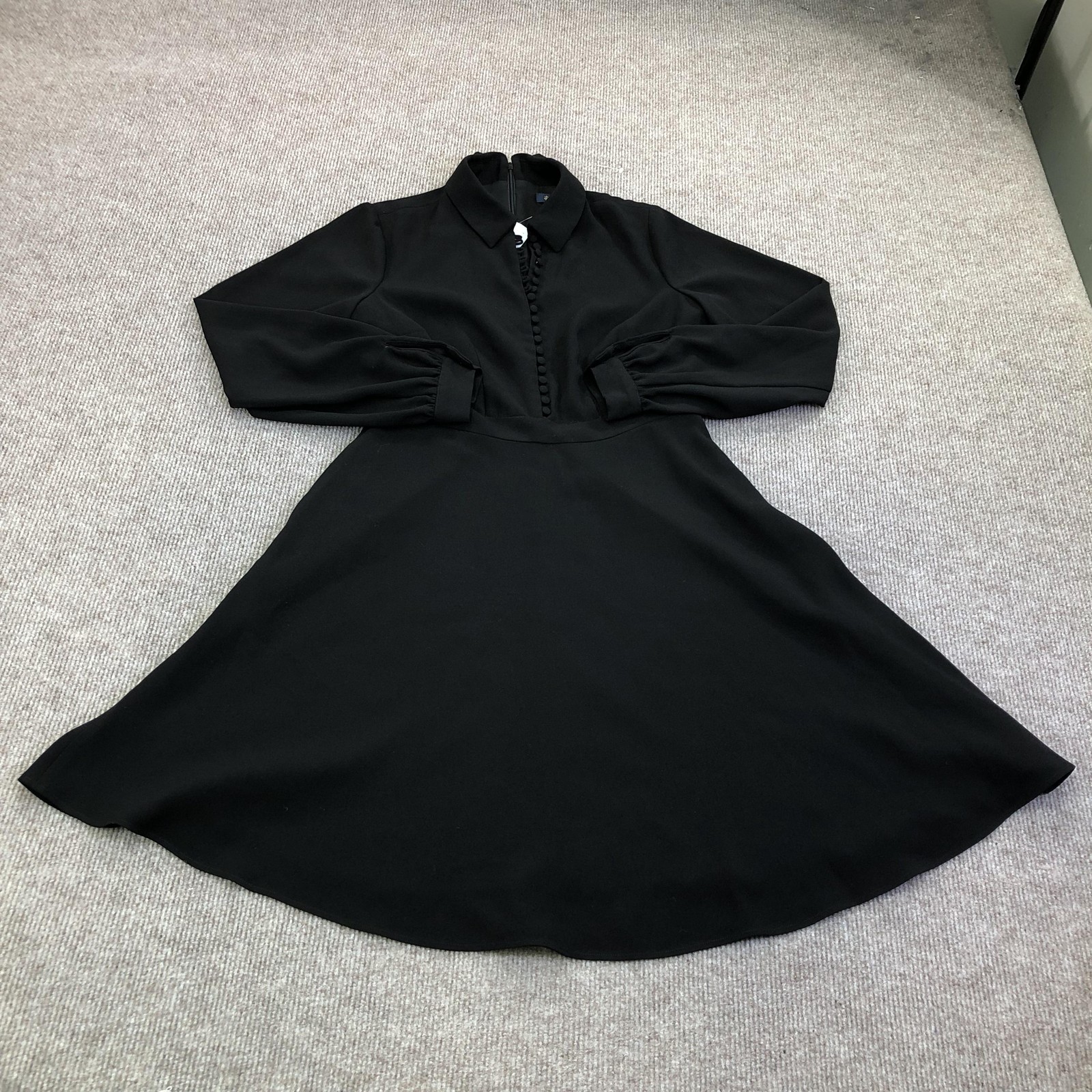 Brooks Brothers Dress Womens 4 Black Fit & Flare Collared Long Sleeve Crepe