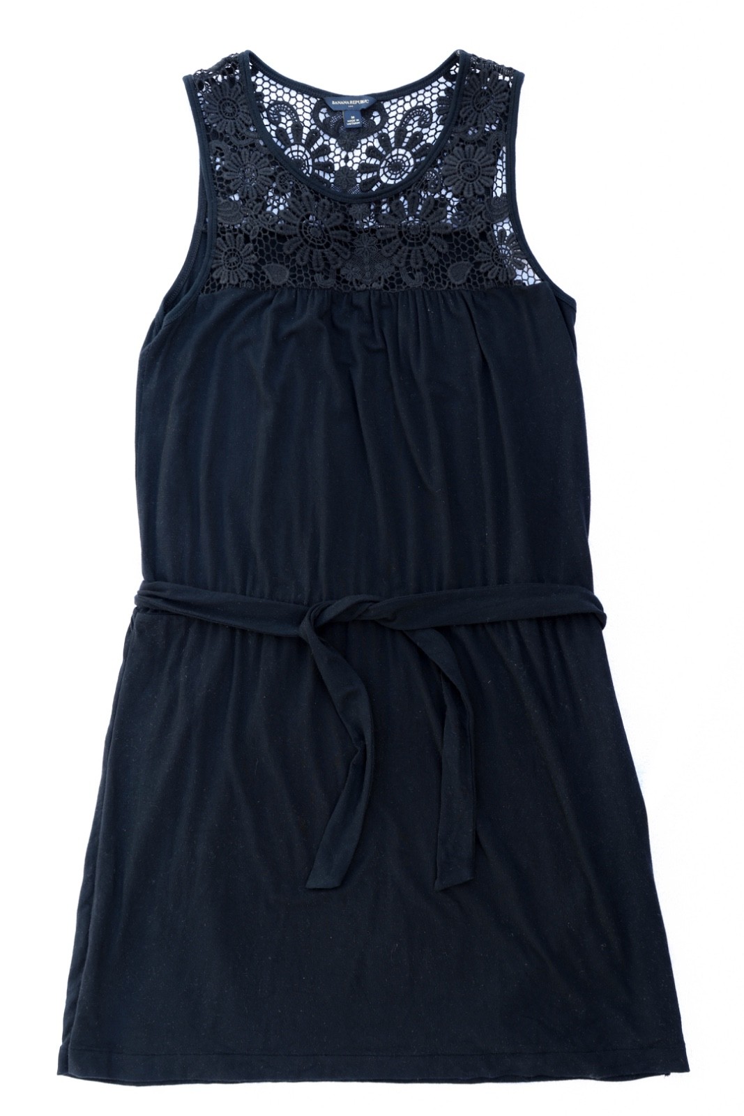 Banana Republic Black Crochet Lace Sleeveless Dress, Rayon Blend, Lined (M)