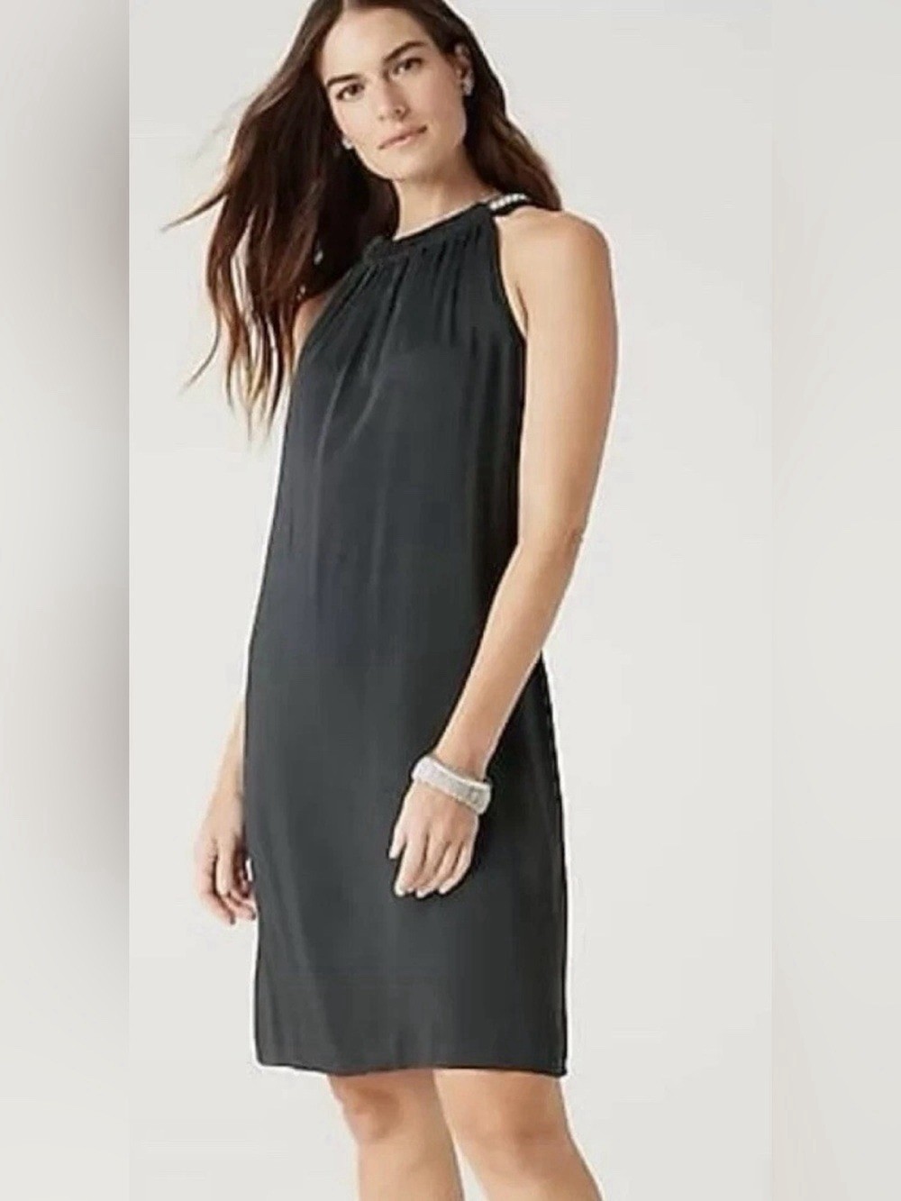 J. Jill Women’s Embellished Halter Neck Dress Size M Greystone NWT Orig $139