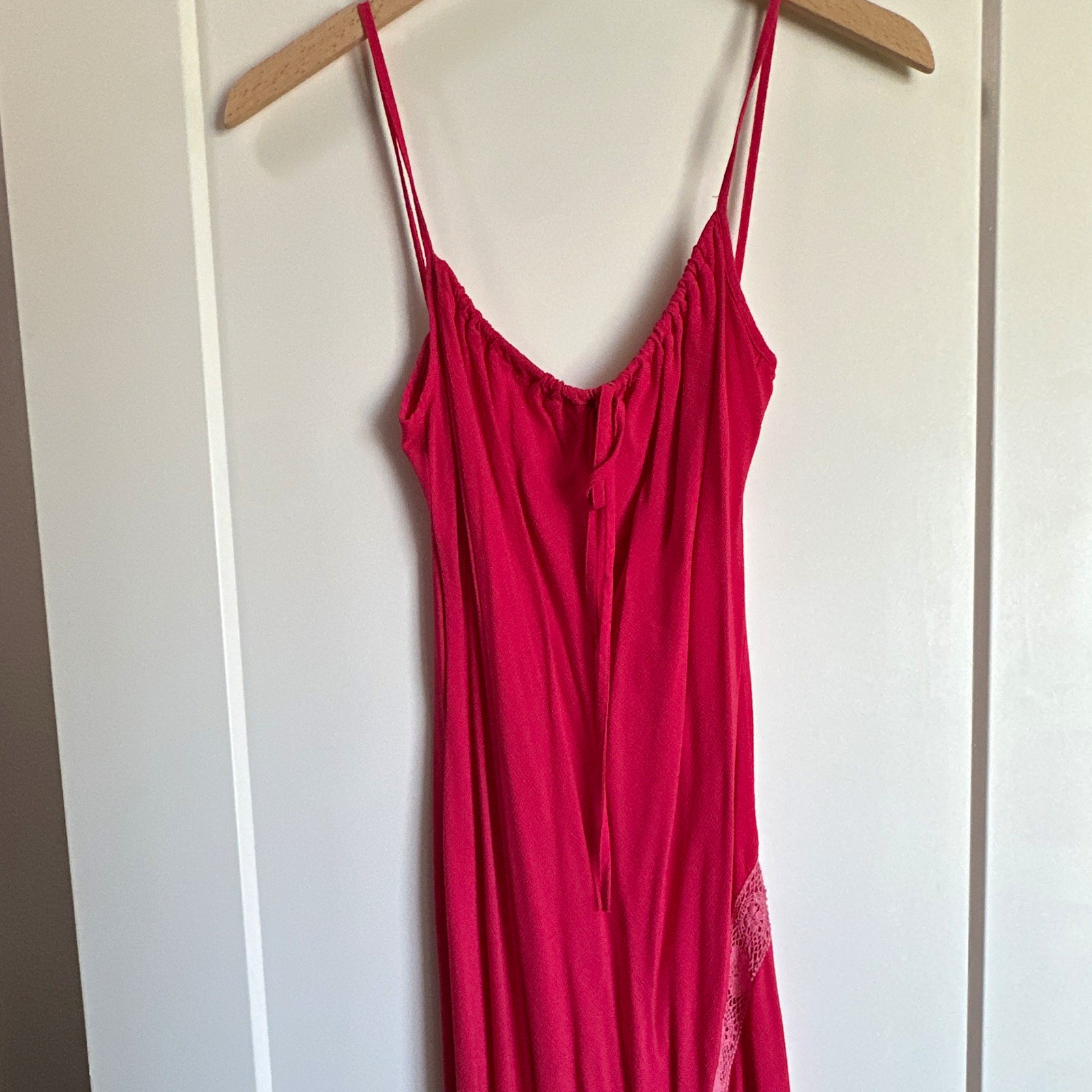 Dorothy Perkins Pink Lace Trim Midi Slip 90’s Vintage Dress V-Neck Strappy