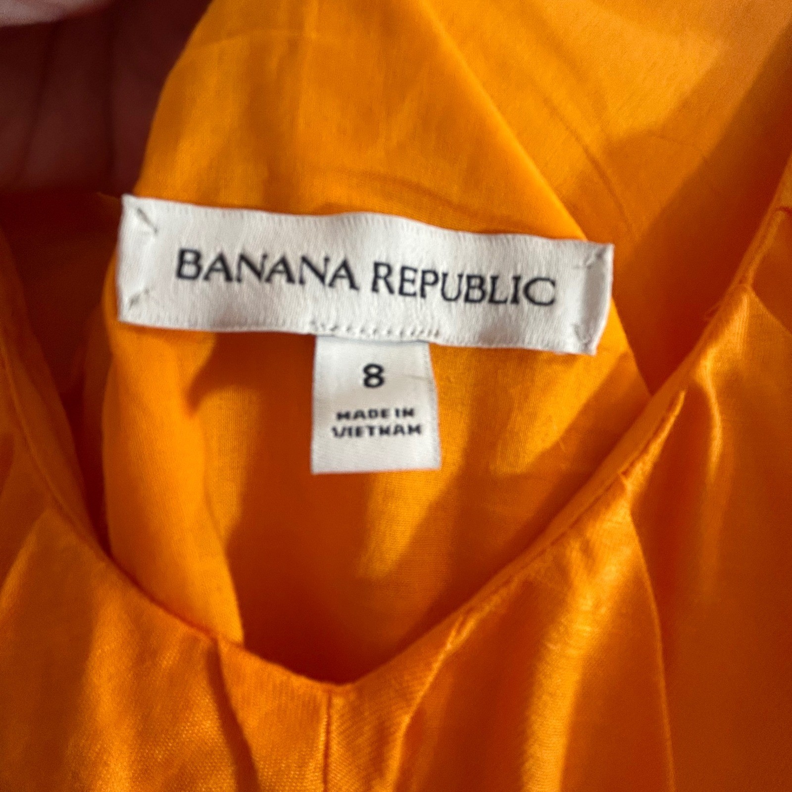 Banana Republic Womens Orange Rayon Linen Puff Sleeve V-Neck Maxi Dress Size 8