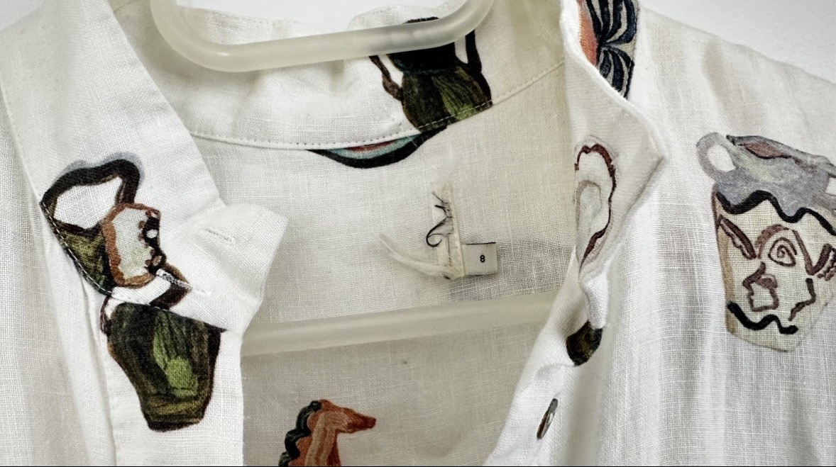 ALEMAIS Hera white/ivory Linen Shirt Dress Size 8, Midi, Puff Sleeve, Pockets