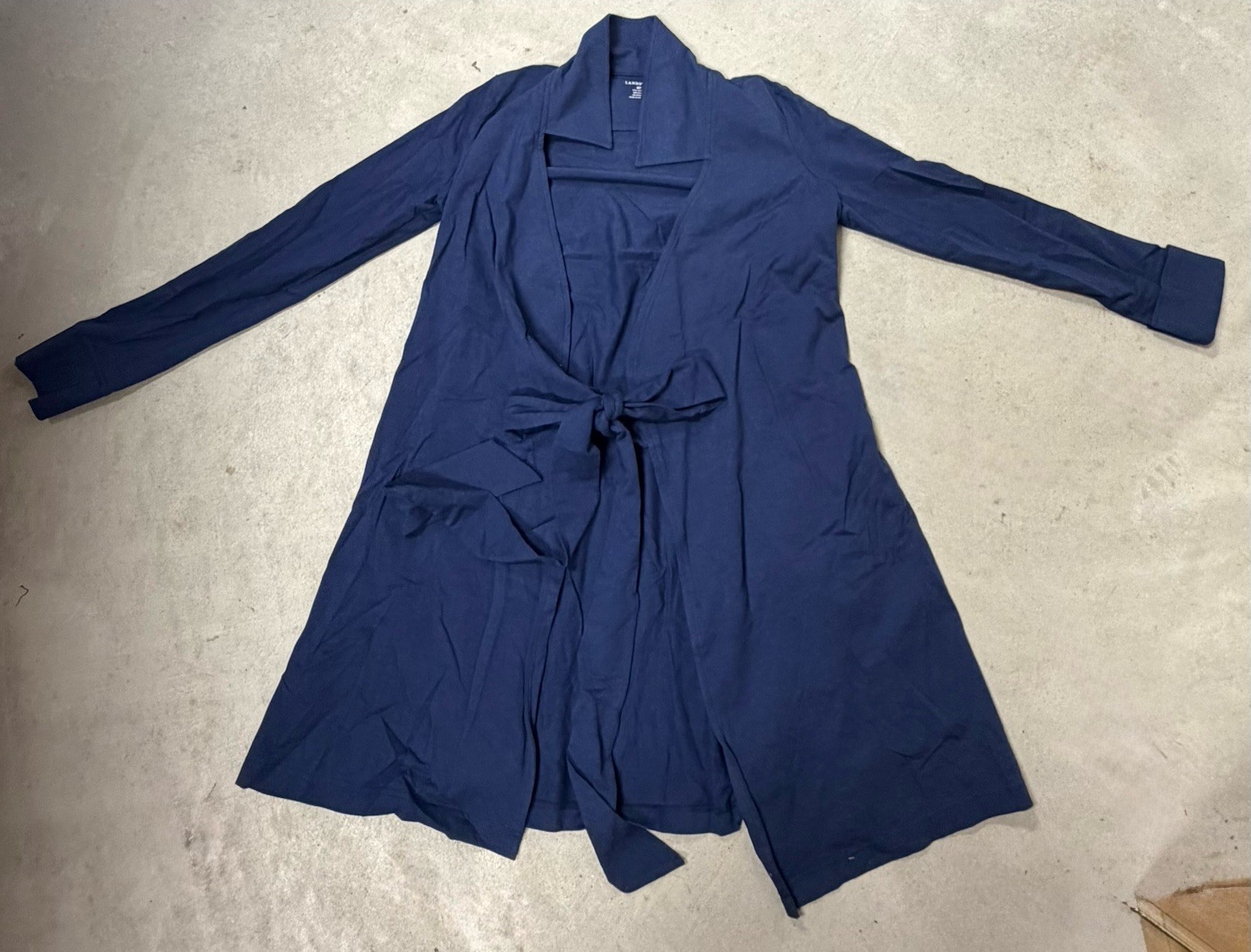 Lands End Womens 8P Petite Long Sleeve Wrap Dress Light Navy Cotton NWT B19