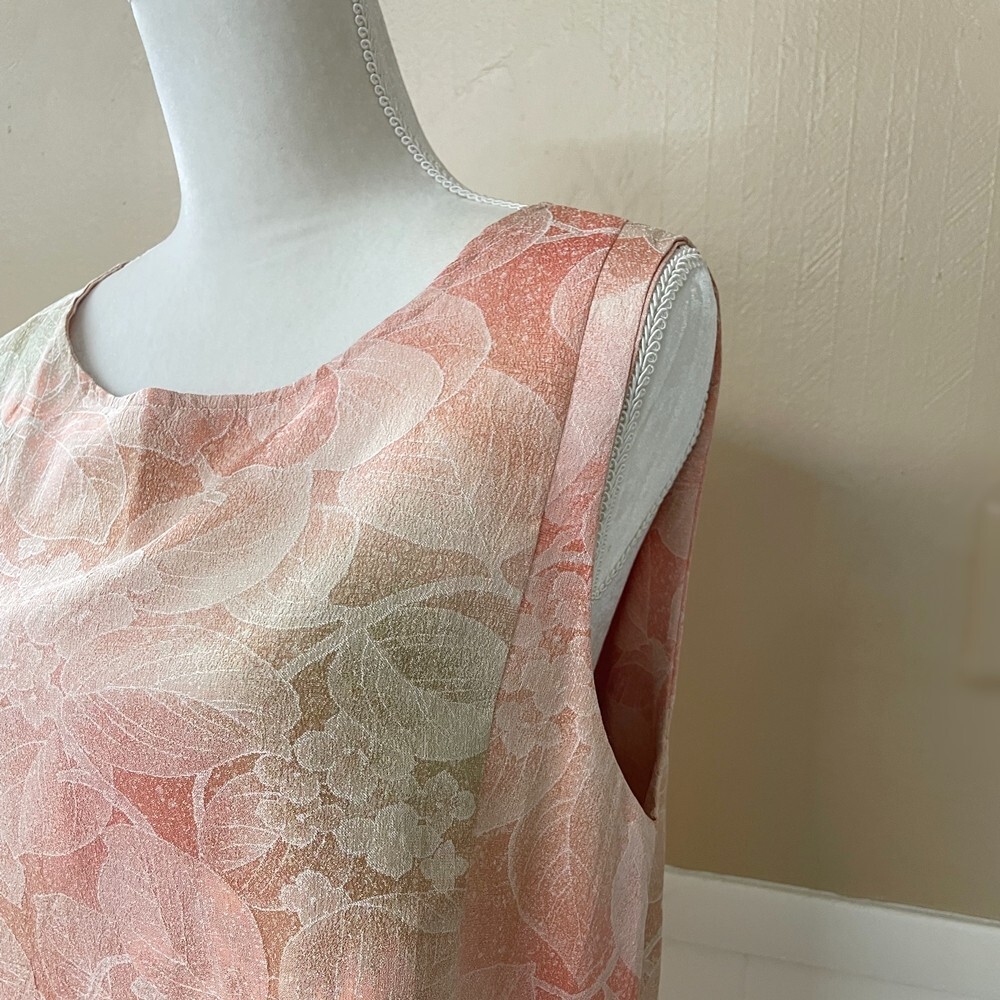Peach Color Silk Kimono Remake Sleeveless Dress Round Neck A-line Dress
