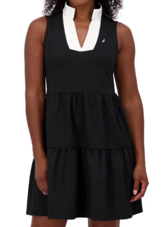 NEW Nautica Jeans Women’s Stand Collar Sleeveless Tiered Dress Size Medium