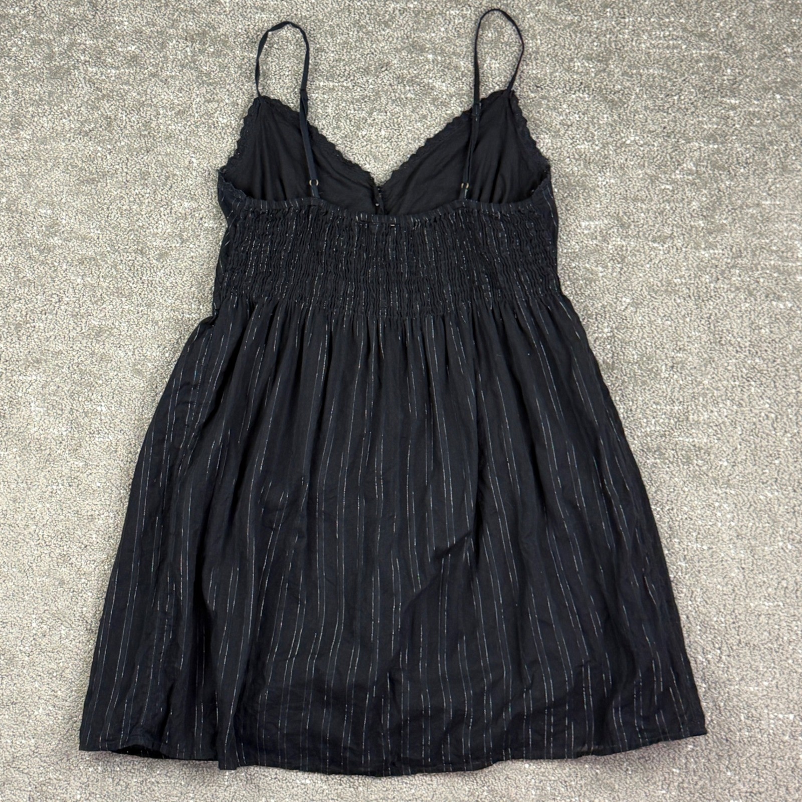 Aeropostale Dress Womens Medium Black Metallic Pinstripe Smocked Babydoll Mini