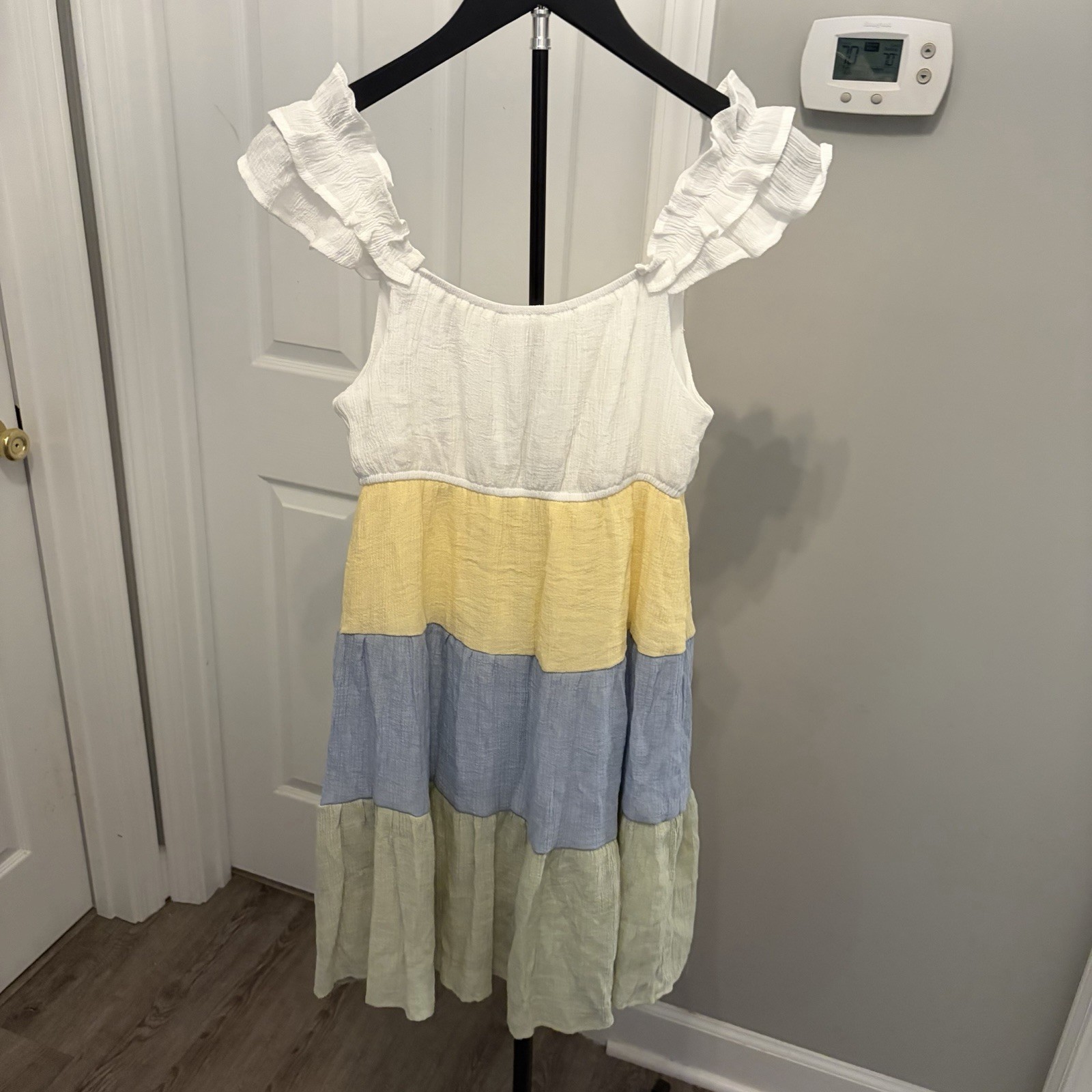 Mine Boutique Pastel Colorblock Tiered Mini Sundress Med Cottagecore Boho EUC