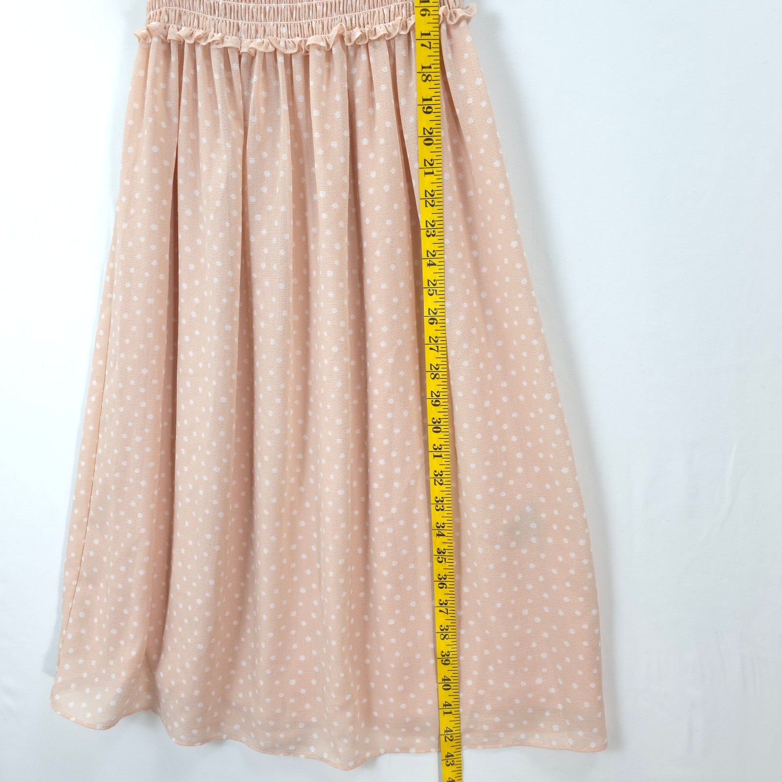 Max Edition Petite Polka Dot Dress Peach Smocked Waist Fit Flare S Feminine Chic