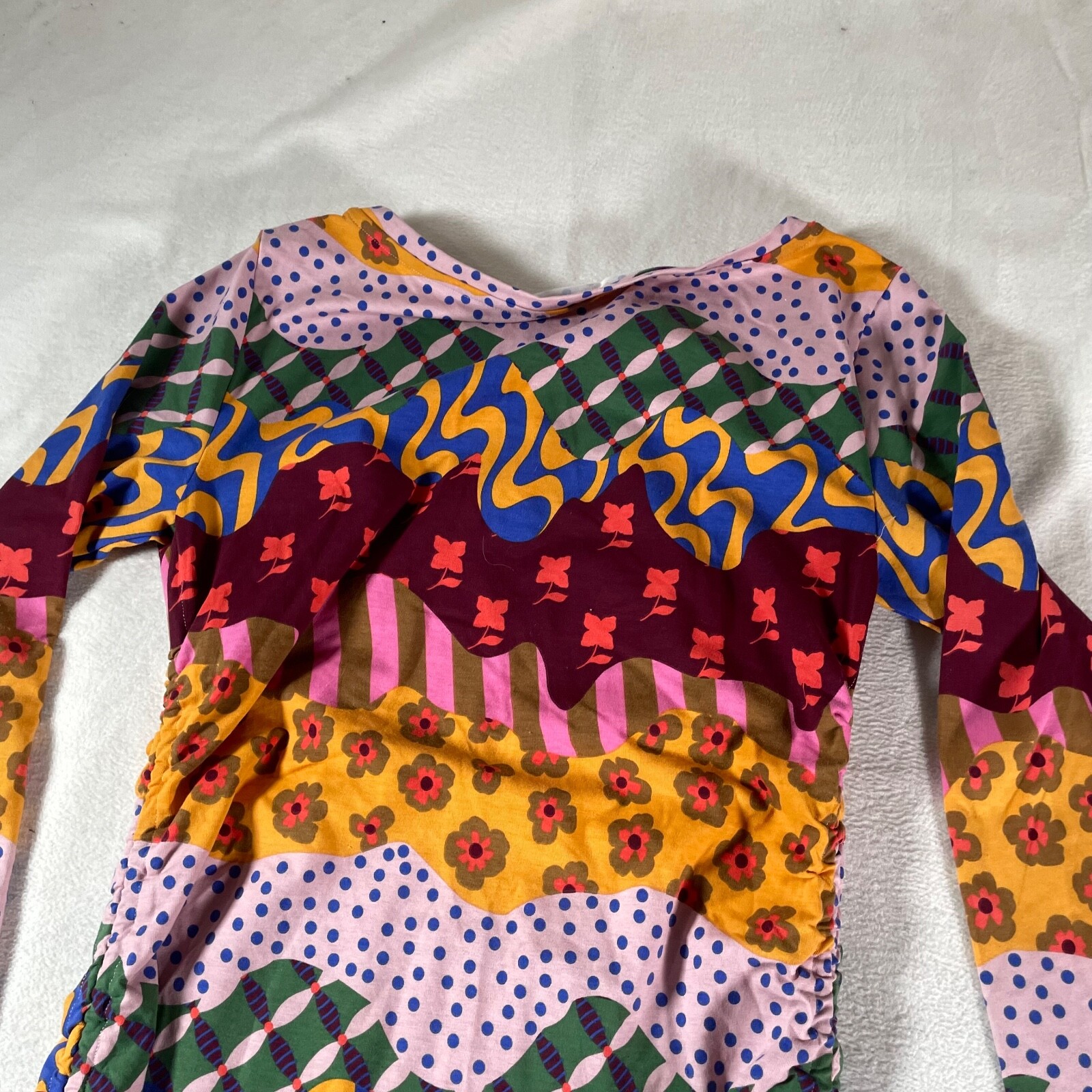 Aztec Dress Womens Midi Large Yellow Rainbow Latino Boho Hippie Southwest New