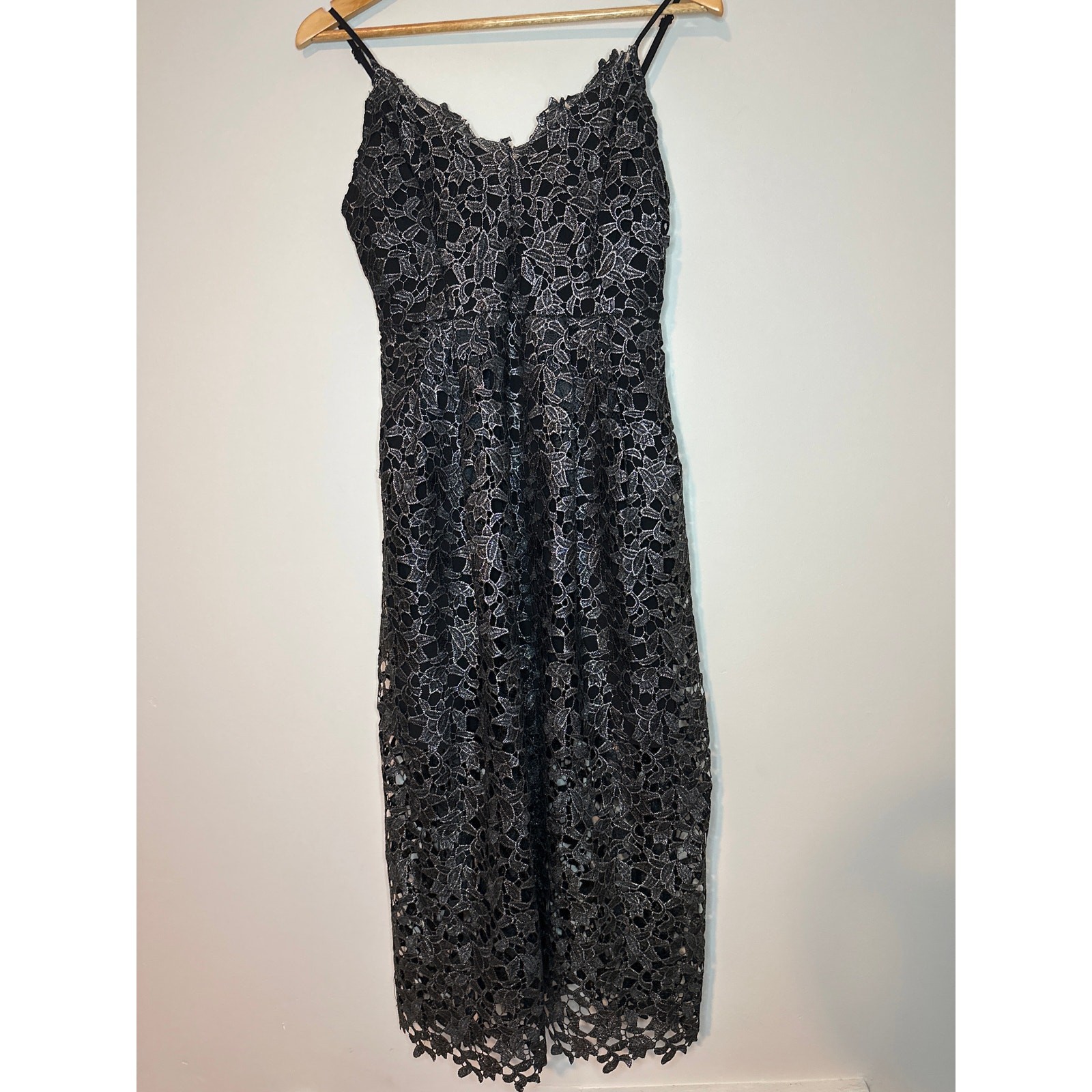 ASTR The Label Black Dress Lace Midi Style ALD 42049 Size M Holiday Party