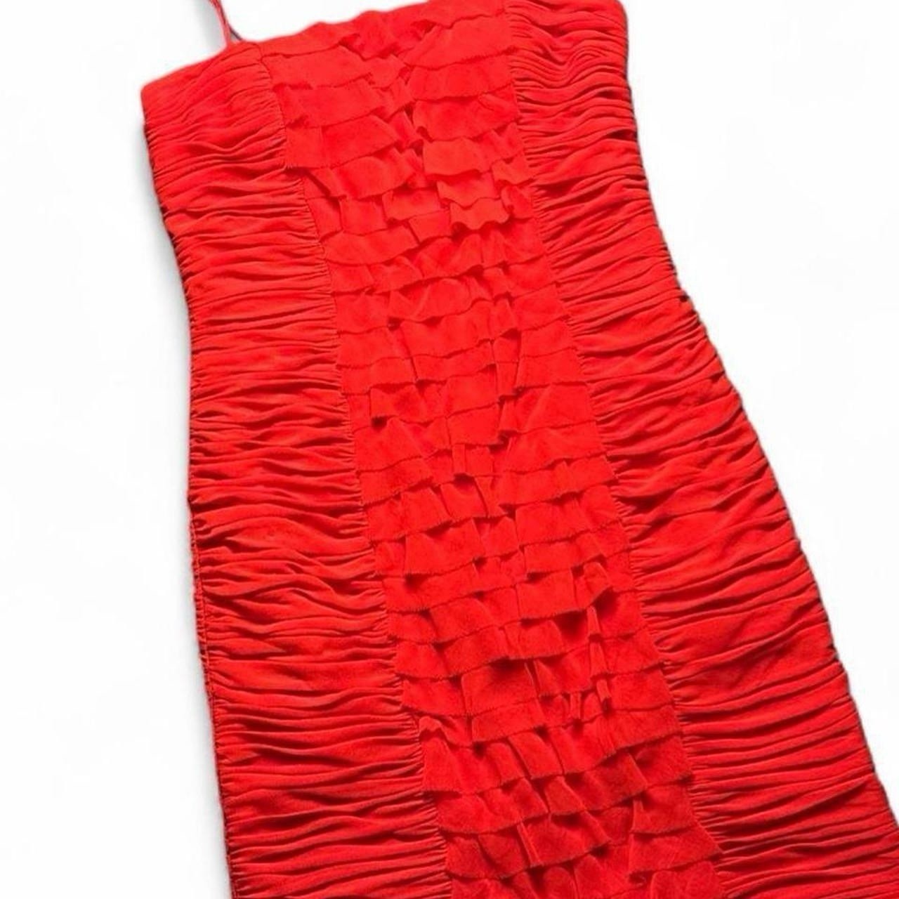Cache Red Ruched Ruffle Chiffon Sheath Spaghetti Strap Party Dress Size 4