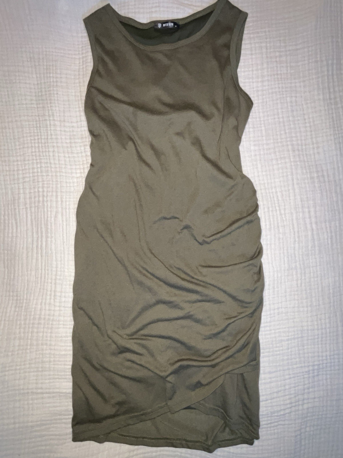BTFBM Women’s Green Wrap Bodycon Round Neck Ruched Stretch Dress Knee Length M