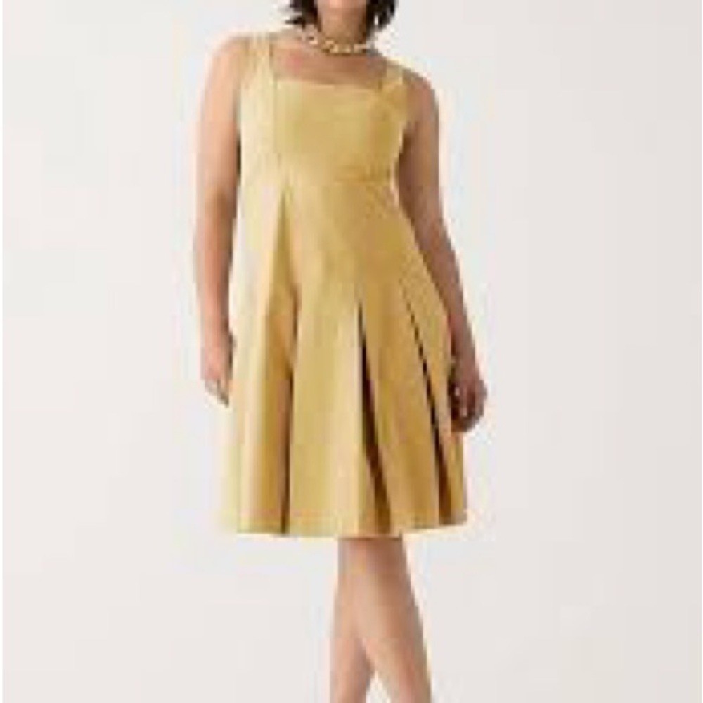 J Crew size 8 sleeveless square neck Pleated A-line chino dress in honey brown