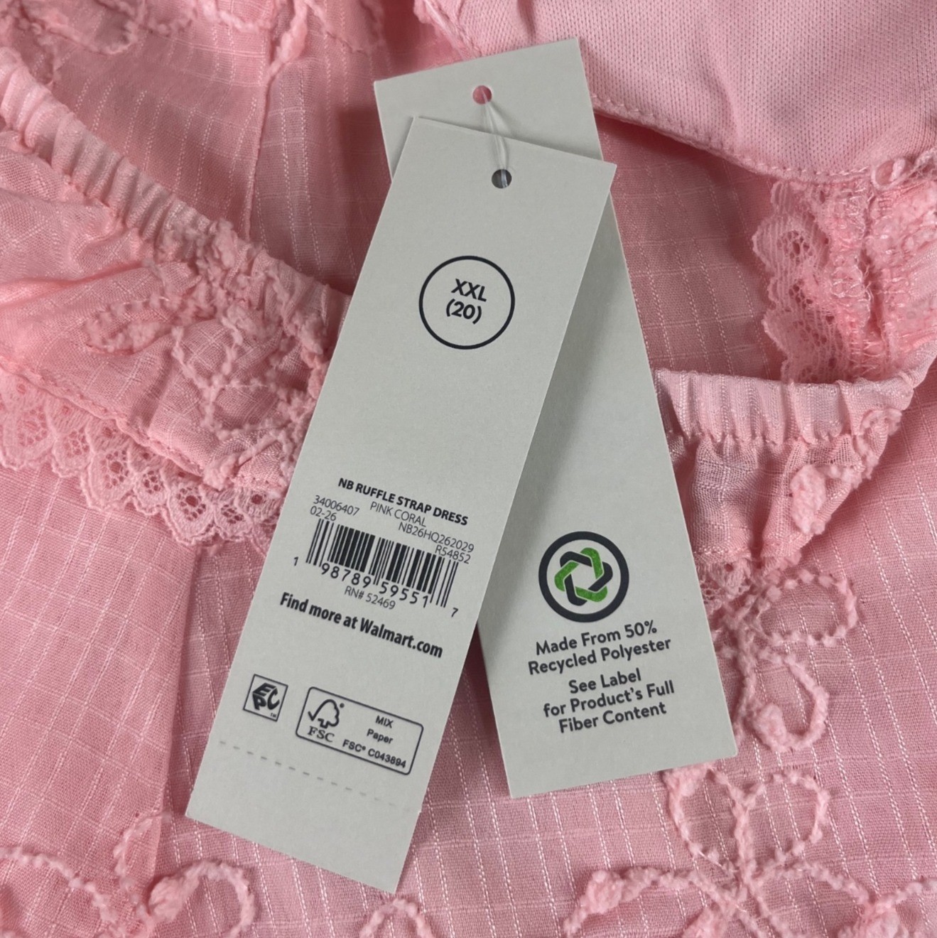 No Boundaries Ruffle Strap Dress XXL Pink New Floral Embroidered Mini Summer