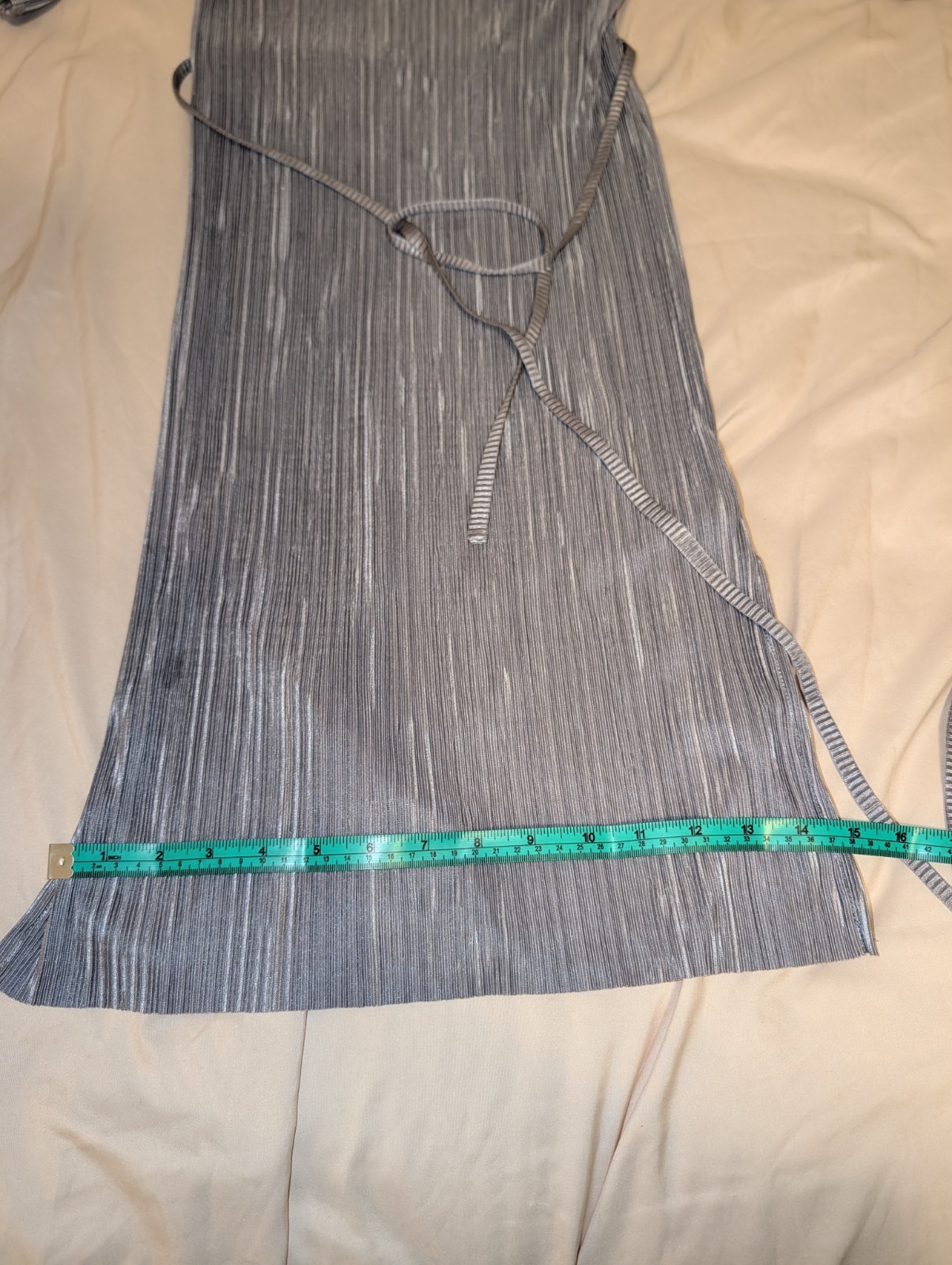 Topshop Silver Shift Dress Scoop Neck Cold Shoulder Pleated Lace Tie Belt 2