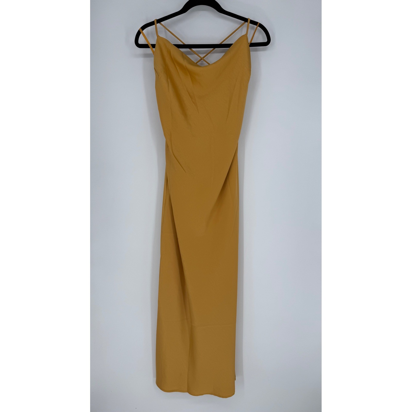 MESHKI SYDNEY STRAIGHT NECK SLIP MAXI DRESS YELLOW NWT XL SATIN WEDDING COCKTAIL