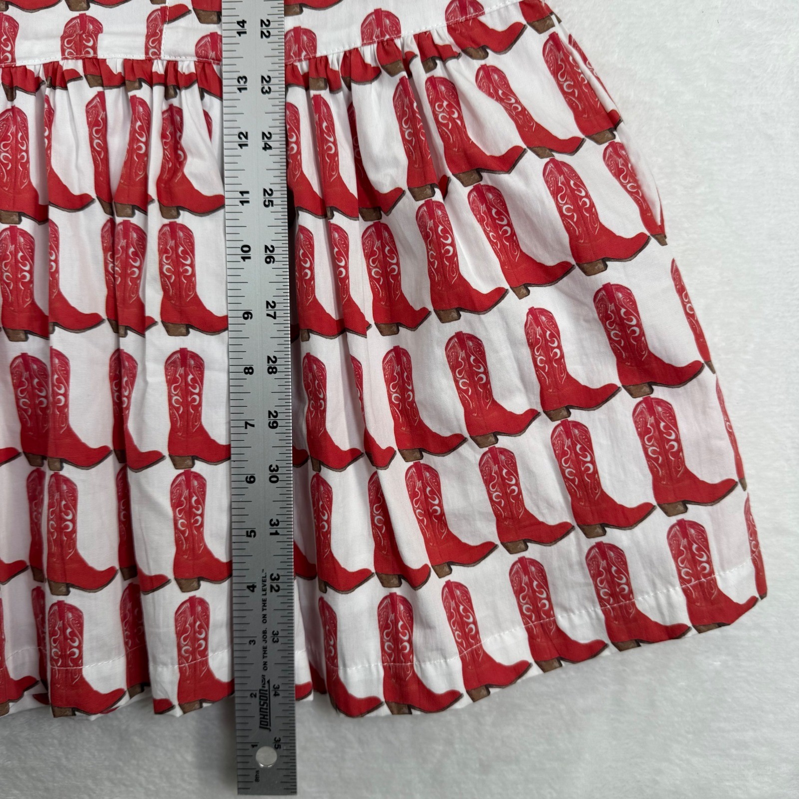 Brooke Wright Lucy Dress Medium White Red Cowboy Boot Cotton Poplin NWT READ