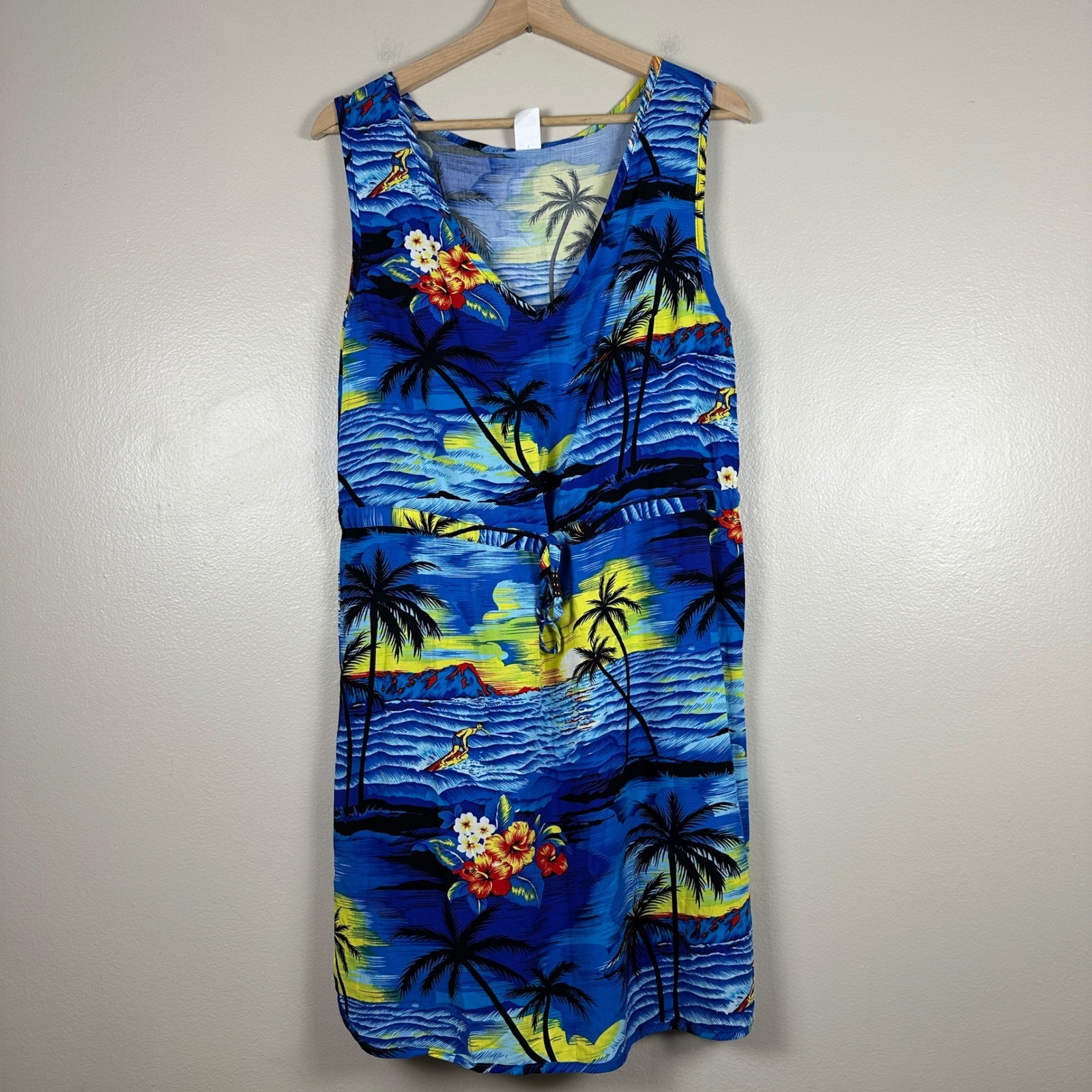 Palmwave Women’s Large Sleeveless Dress Blue Tropical Scenic Rayon Vacation NEW