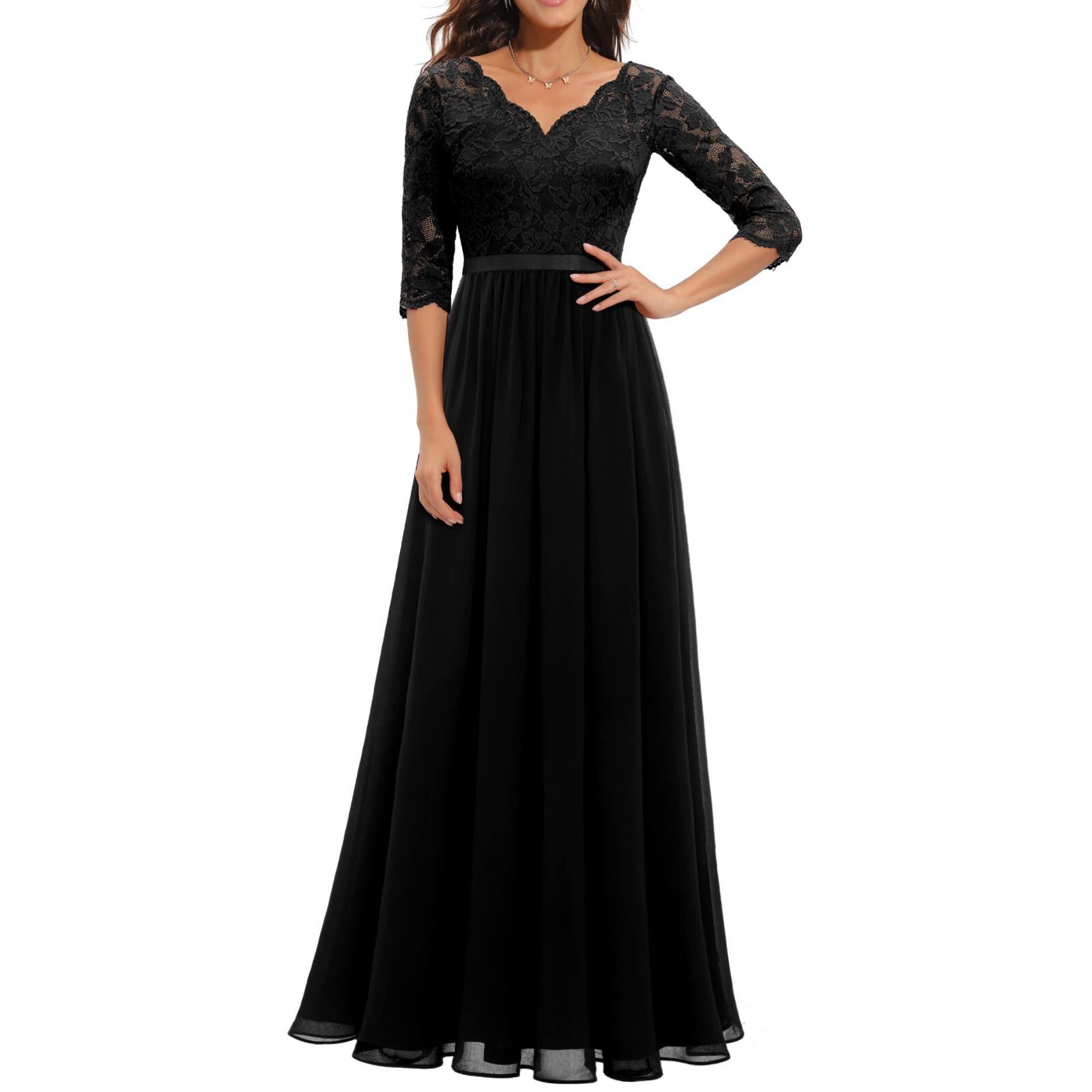Women’s Cocktail Party Half Sleeve Bridesmaid Ball Gown Lace Evening Dresses