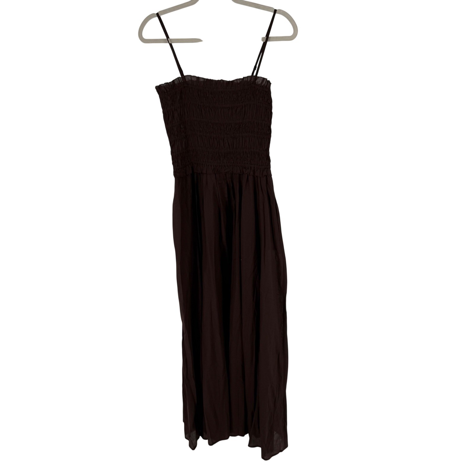 J.Crew Smocked Maxi Dress Size M Inky Brown Versatile Cotton Spaghetti Strap