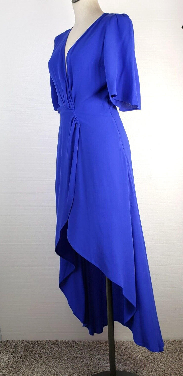 Mod Ref Womens Wrap Dress Size Small Bell Sleeves Blue Flowy Lined Tulip Hem