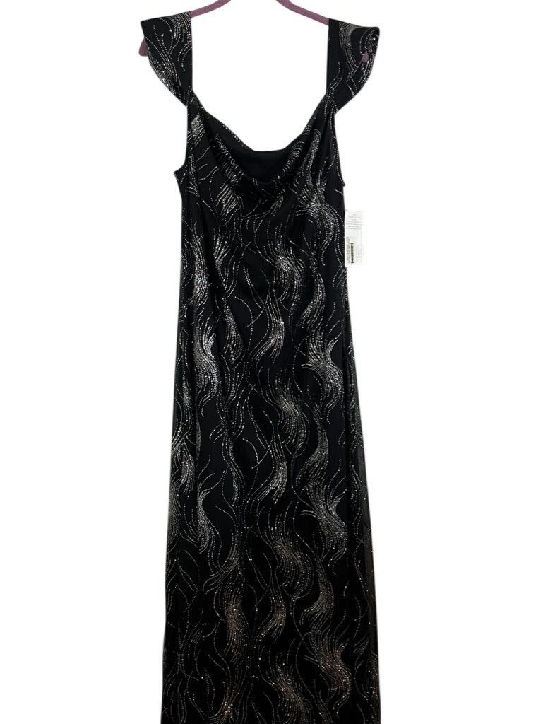 Vintage Glitter Off Shoulder Maxi Dress Black XL Metallic Fairy Whimsical 80s