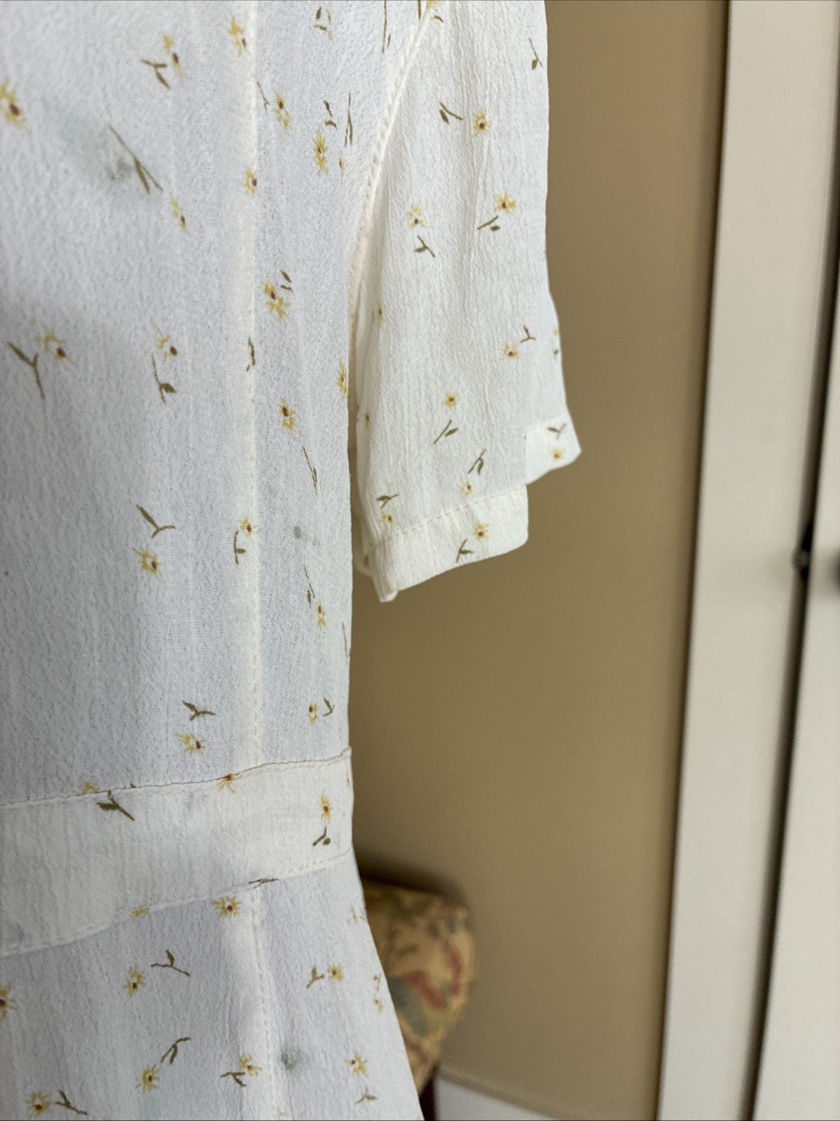 Sacred Threads Maxi Dress Boho Cottage 70s Hippie White Tiny Yellow Daisies