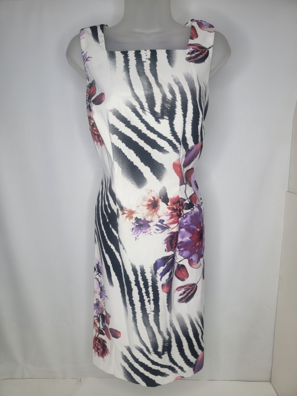 Alyx Womens Dress Size 6 Midi White Floral Multicolor Square Neck Sleeveless Zip