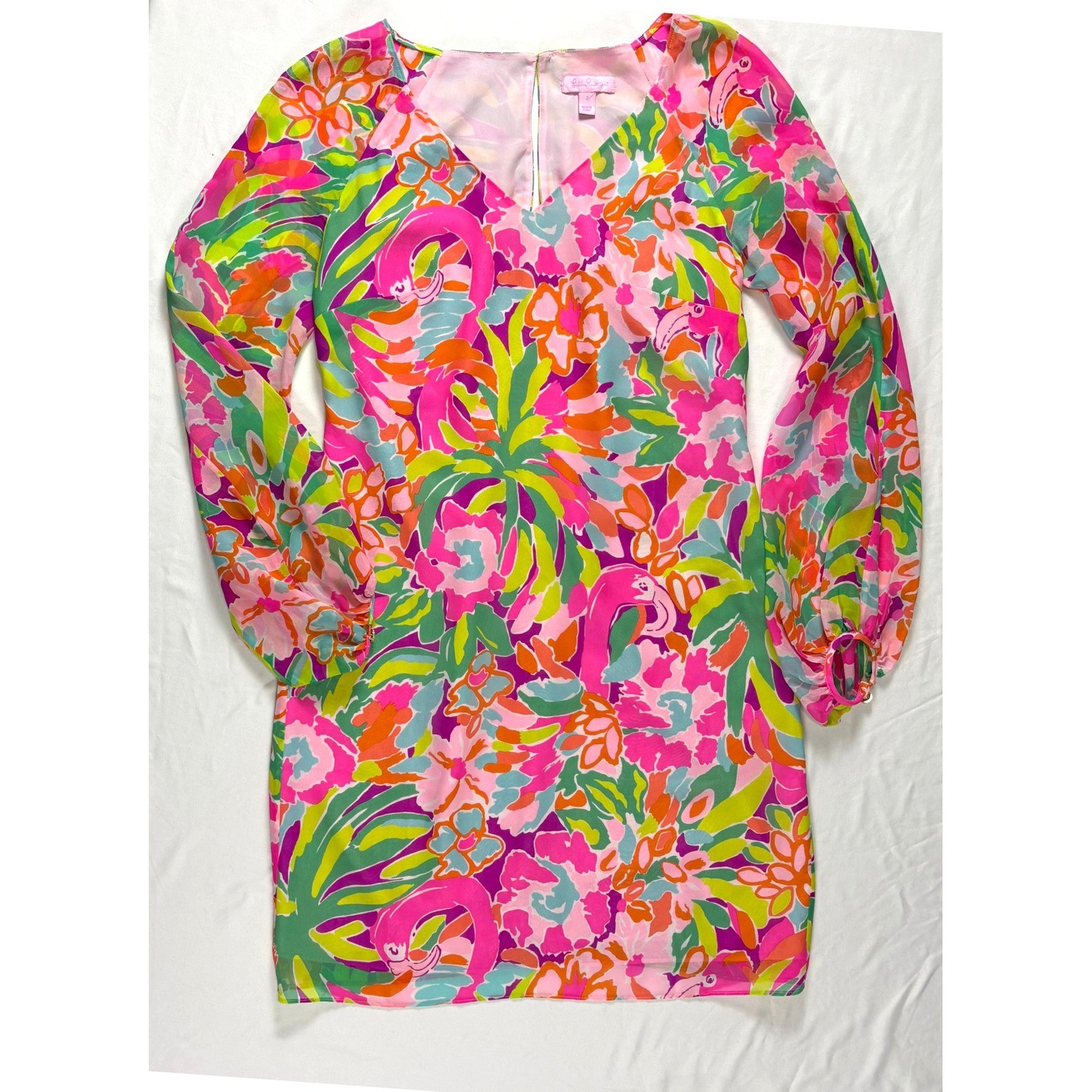 Lilly Pulitzer Caleigh Silk Tunic Mini Dress 2 Flamingo Resort Going Out Bright