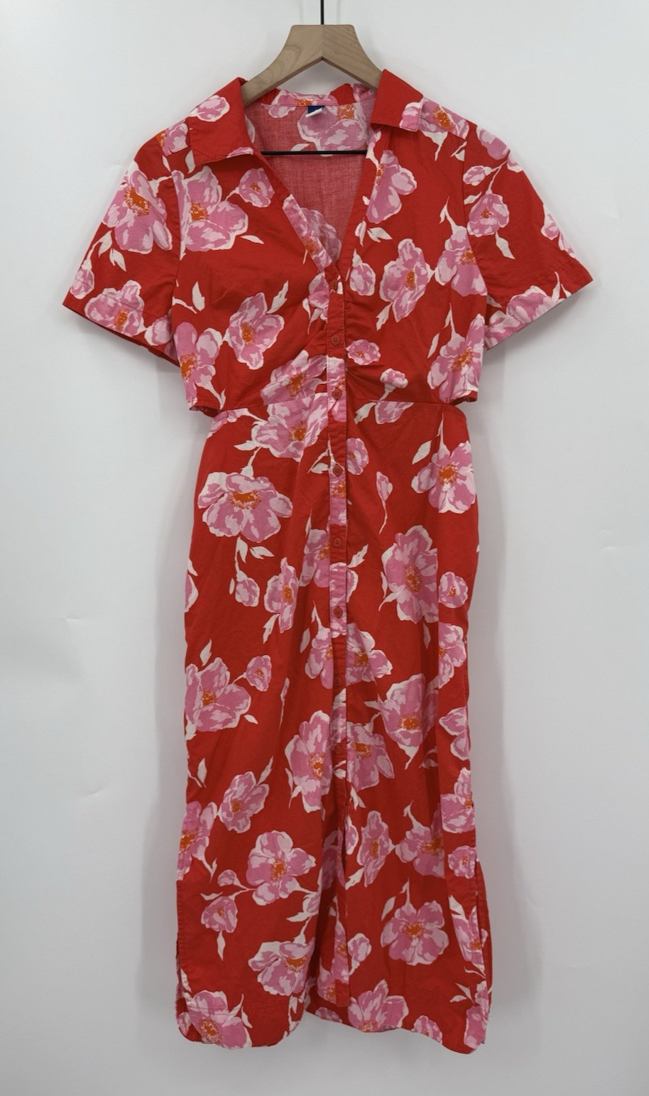 Old Navy Dress Womens Medium Red Pink Floral Cut Out TropIcal Garden Vacation