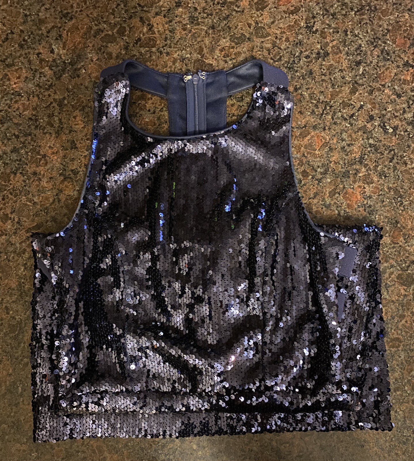 Lulus Navy Lined Sequin Dress Size S Open Zip Back Body Contour Party Free Ship