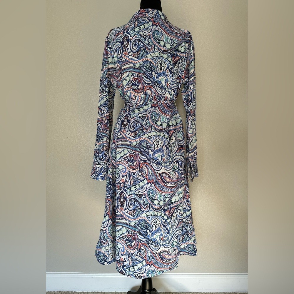 NWT NY Collection Paisley Button-Front Belted Midi Dress Blue Red Size M