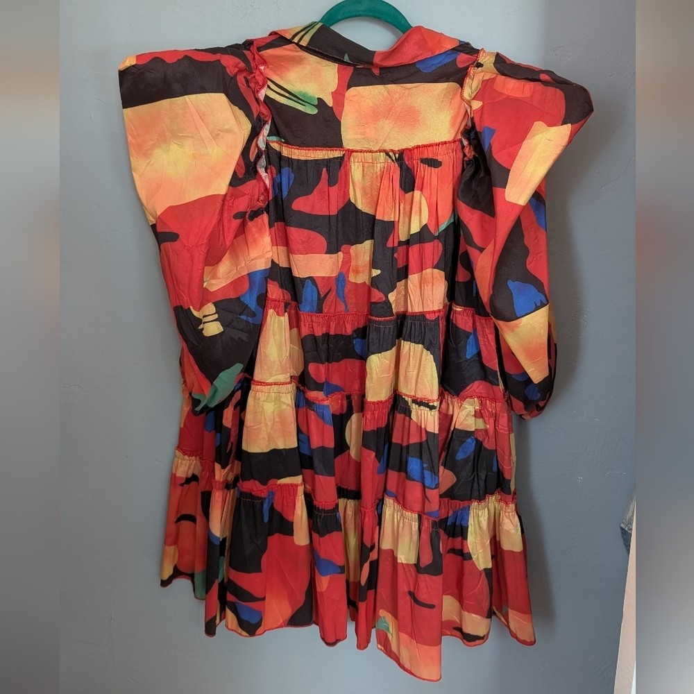 🆕 Madrag Funky Retro Abstract Puff Sleeve Mini Dress Large
