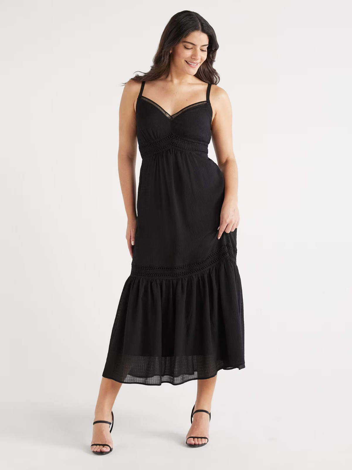Sofia Jeans Womens Size Tank Style Lace Trim Maxi Dress Size XL Black –Q6–