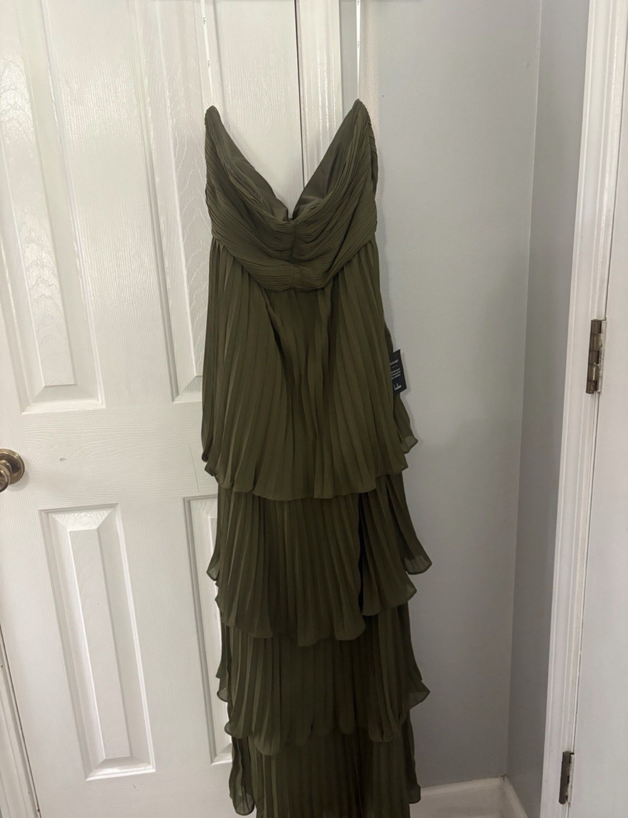 Lulus Green Strapless Sweetheart Chiffon Pleated Ruffle Maxi Dress, Size XL
